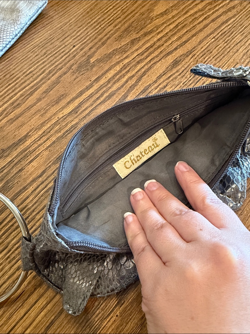 Chateau Silver Metallic Snake-Print Wristlet